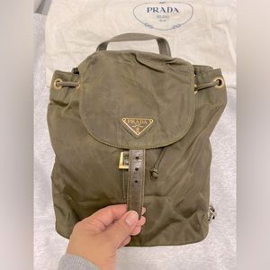 Army green Prada backpack, authentic